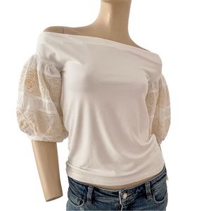 Free People Off-Shoulder White and Cream Blouse